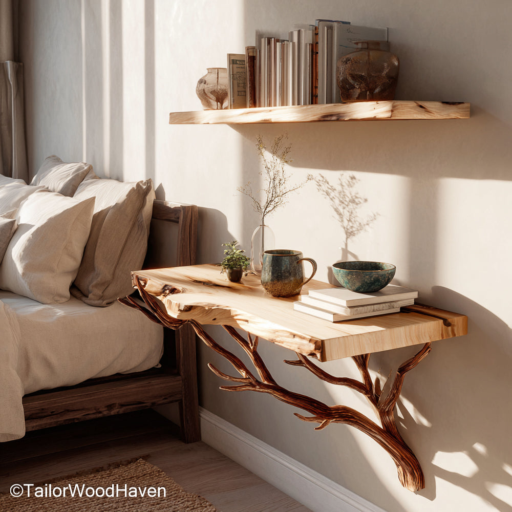 Floating Nightstands for Bedroom crafted with natural wood grain and s ...