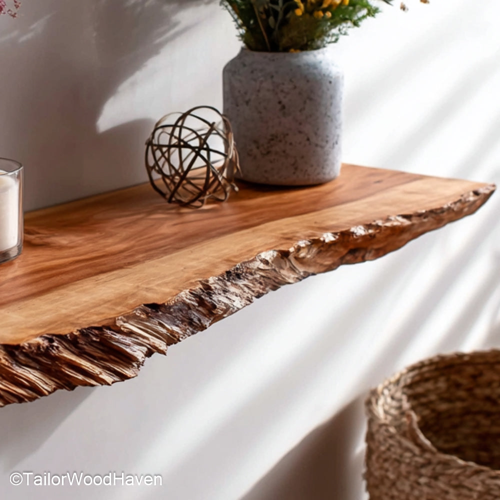 6 floating shelf designed with smooth wood and hidden hardware, ideal for compact display needs or as accent storage in tight interior spaces