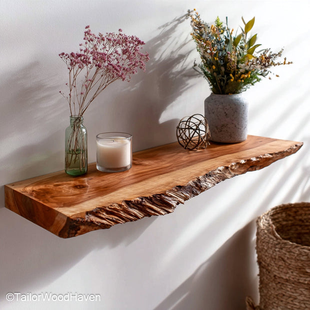 6 floating shelf designed with smooth wood and hidden hardware, ideal for compact display needs or as accent storage in tight interior spaces