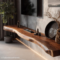 Big floating shelves with oversized depth and thickness, ideal for holding heavy decor or books in living rooms or entryways