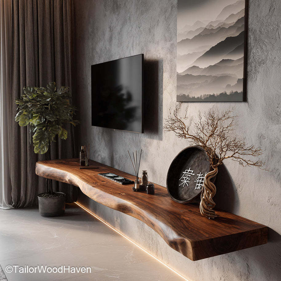 Big floating shelves with oversized depth and thickness, ideal for holding heavy decor or books in living rooms or entryways