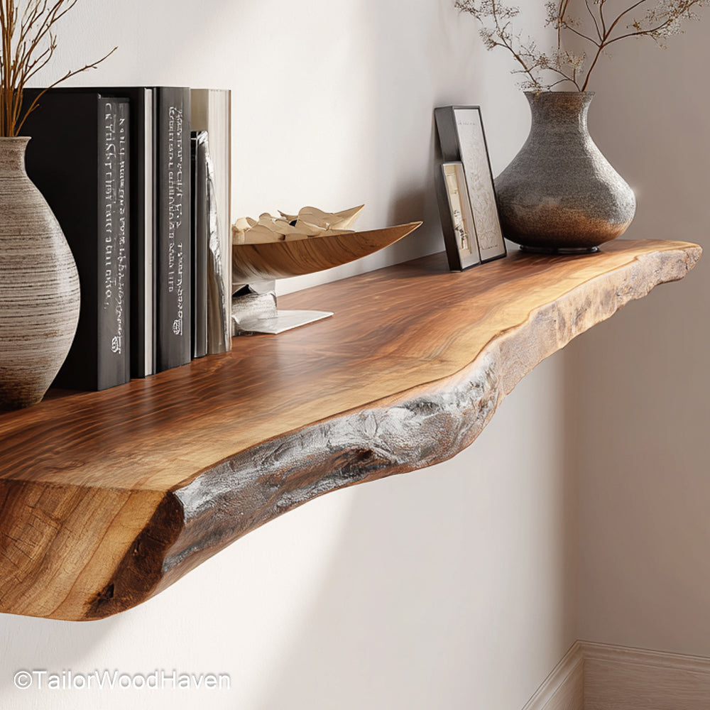 Etsy floating shelves inspired by handcrafted styling, made with natural wood tones and clean lines to suit eclectic modern homes