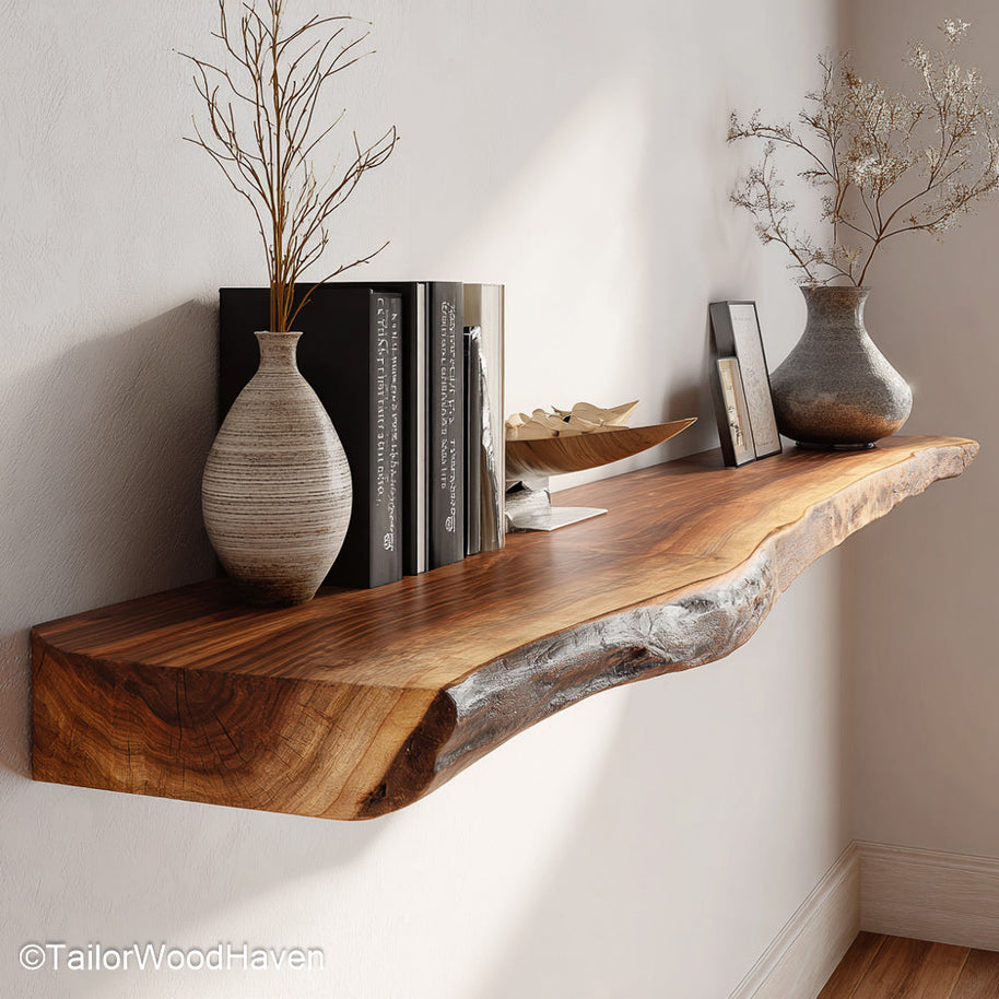 Etsy floating shelves inspired by handcrafted styling, made with natural wood tones and clean lines to suit eclectic modern homes