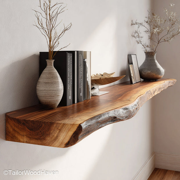 Etsy floating shelves inspired by handcrafted styling, made with natural wood tones and clean lines to suit eclectic modern homes