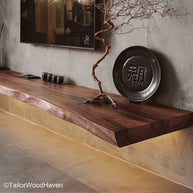 Black floating shelves with minimalist design and strong support, perfect for bold interior contrasts in contemporary living rooms or offices