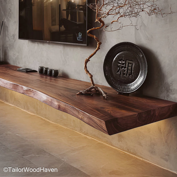 Black floating shelves with minimalist design and strong support, perfect for bold interior contrasts in contemporary living rooms or offices