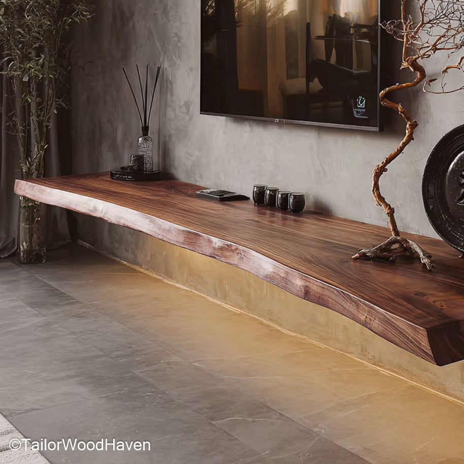 Black floating shelves with minimalist design and strong support, perfect for bold interior contrasts in contemporary living rooms or offices