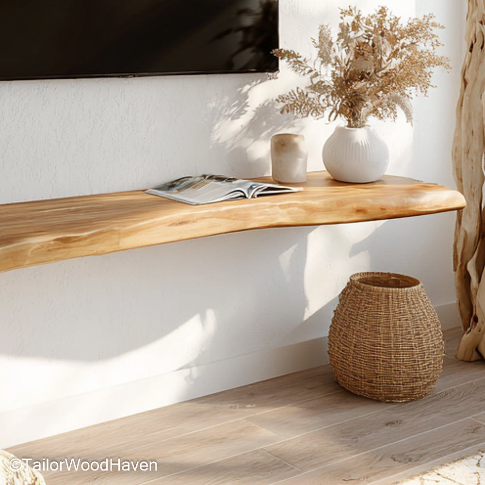 30 inch floating shelves with medium length span, crafted in hardwood for displaying decor or organizing essentials at eye level