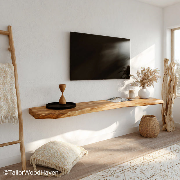 30 inch floating shelves with medium length span, crafted in hardwood for displaying decor or organizing essentials at eye level