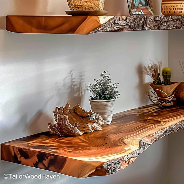 Bathroom floating shelves crafted with sealed wood for moisture resistance, perfect for holding candles, towels, or self care essentials