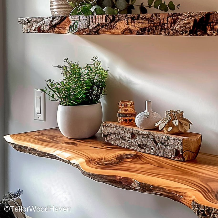 Floating shelves over toilet in compact form with depth clearance for bathroom essentials, candles, plants, or storage baskets