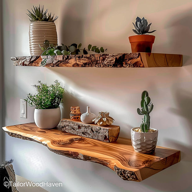 Floating shelves over toilet in compact form with depth clearance for bathroom essentials, candles, plants, or storage baskets