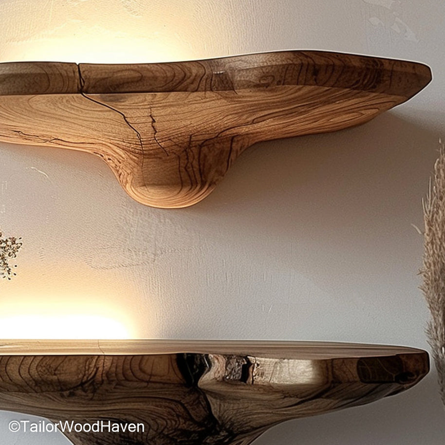 LED floating shelves with hidden lighting, perfect for ambient glow in modern interiors, bedrooms, or media wall displays