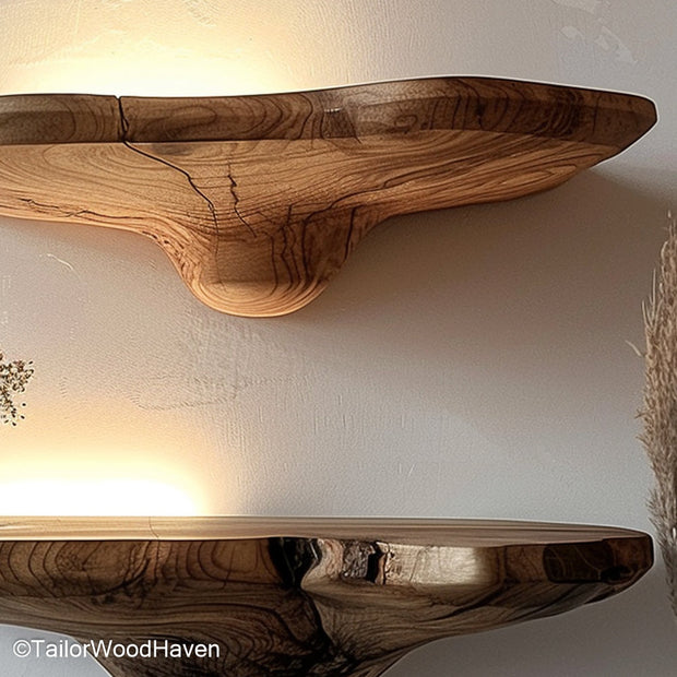 LED floating shelves with hidden lighting, perfect for ambient glow in modern interiors, bedrooms, or media wall displays