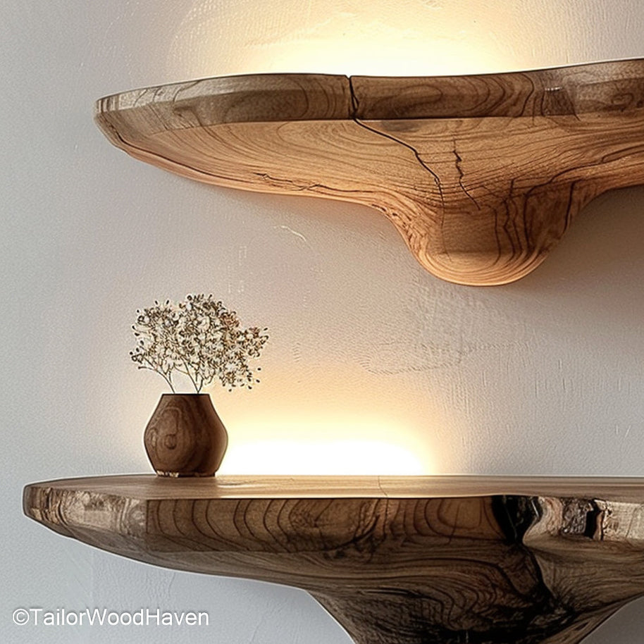 LED floating shelves with hidden lighting, perfect for ambient glow in modern interiors, bedrooms, or media wall displays