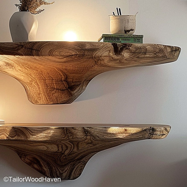 Modern floating shelves with sleek edges and invisible mounting, ideal for contemporary decor in any stylish living space