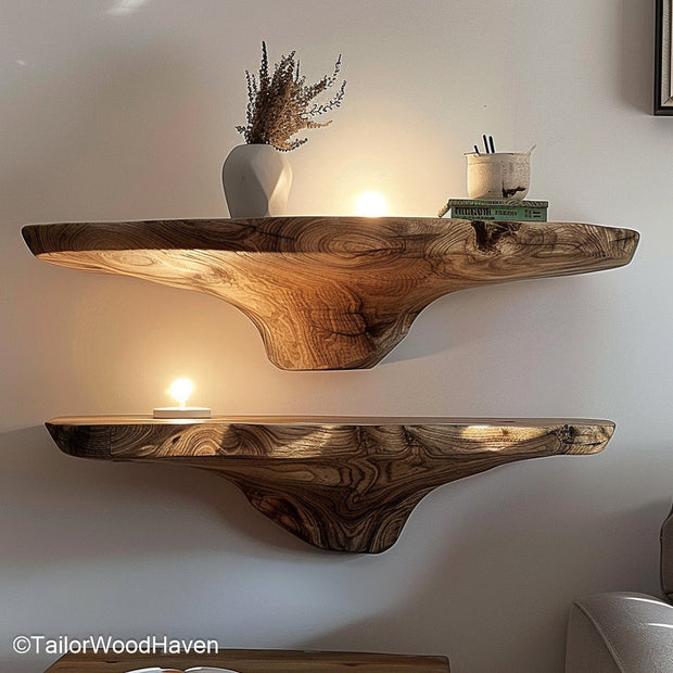 Modern floating shelves with sleek edges and invisible mounting, ideal for contemporary decor in any stylish living space