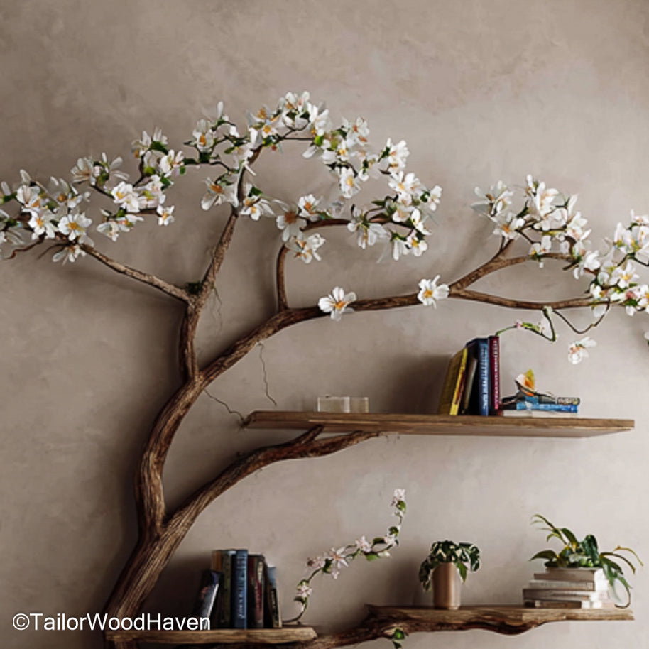 Rustic Wall Mounted Shelves That Look Like Tree Branches Handcrafted Natural Wood Bookshelf for Unique Home Decor