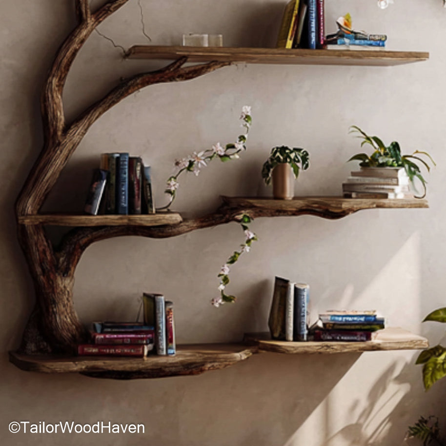 Rustic Wall Mounted Shelves That Look Like Tree Branches Handcrafted Natural Wood Bookshelf for Unique Home Decor