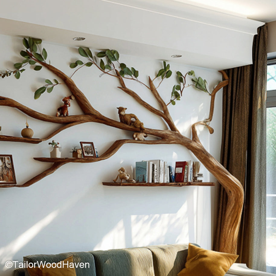 Wall Mounted Tree Limb Bookshelf Unique Rustic Wooden Shelf That Mimics the Shape of Real Tree Limbs