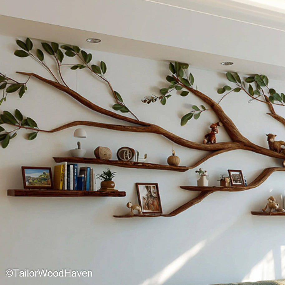 Wall Mounted Tree Limb Bookshelf Unique Rustic Wooden Shelf That Mimics the Shape of Real Tree Limbs