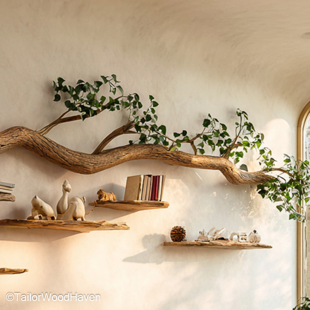 Handmade Tree Limb Shelf Rustic Wooden Wall Shelf Shaped Like a Tree Limb for Nature Inspired Interiors