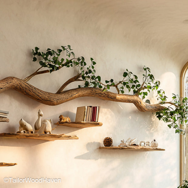 Handmade Tree Limb Shelf Rustic Wooden Wall Shelf Shaped Like a Tree Limb for Nature Inspired Interiors
