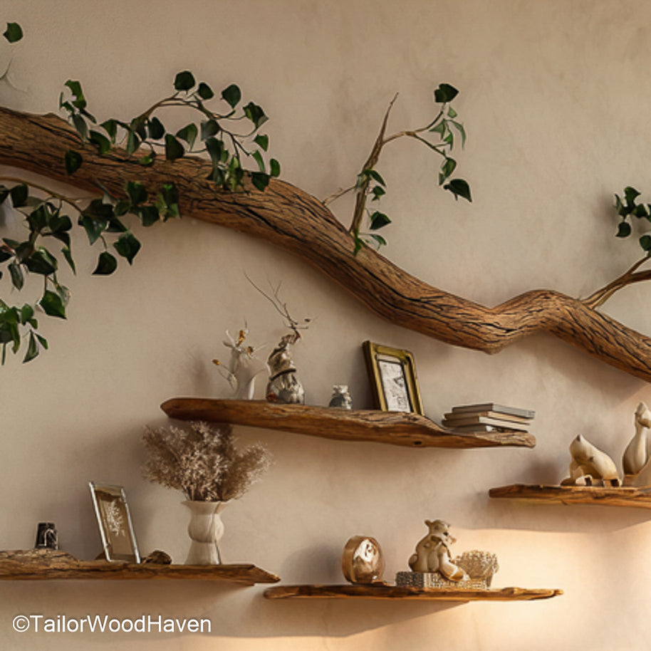 Handmade Tree Limb Shelf Rustic Wooden Wall Shelf Shaped Like a Tree Limb for Nature Inspired Interiors