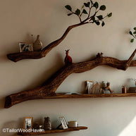 Tree Bookshelf Floating Wall Shelf Handcrafted Natural Wood Shelf in Tree Design for Home Library