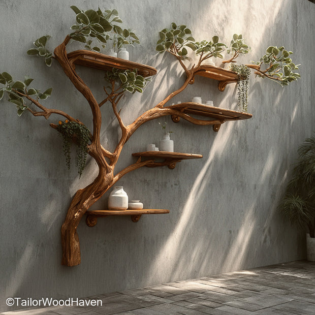 Nature Inspired Tree Branch Shaped Bookshelf Wall Floating Wooden Bookshelf for Living Room or Bedroom