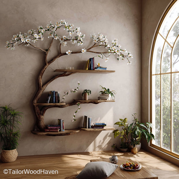 Rustic Wall Mounted Shelves That Look Like Tree Branches Handcrafted Natural Wood Bookshelf for Unique Home Decor
