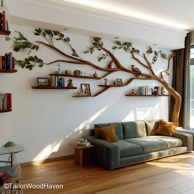 Wall Mounted Tree Limb Bookshelf Unique Rustic Wooden Shelf That Mimics the Shape of Real Tree Limbs