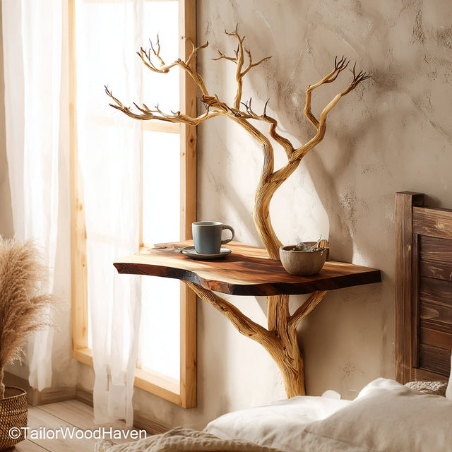 Floating Wall Nightstand crafted from solid wood with a clean wall mounted design and natural grain, perfect for space saving modern or rustic bedrooms