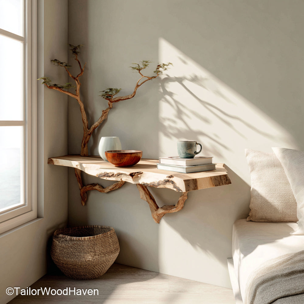 Floating Night Stands made from solid wood with clean floating design and hidden brackets, ideal for modern or rustic bedrooms with limited space