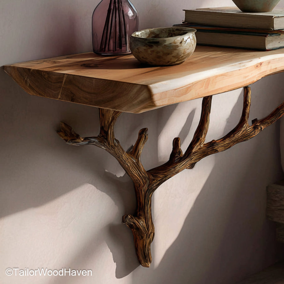 Wall Mounted Bedside Table crafted from natural wood with a clean and compact form, ideal for saving space while adding warmth to your bedroom wall