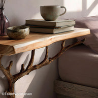 Wall Mounted Bedside Table crafted from natural wood with a clean and compact form, ideal for saving space while adding warmth to your bedroom wall