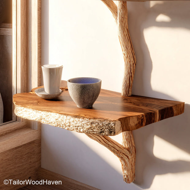 Mounted Nightstand made from solid wood with a clean floating profile and strong wall support, perfect for rustic or modern compact bedroom spaces
