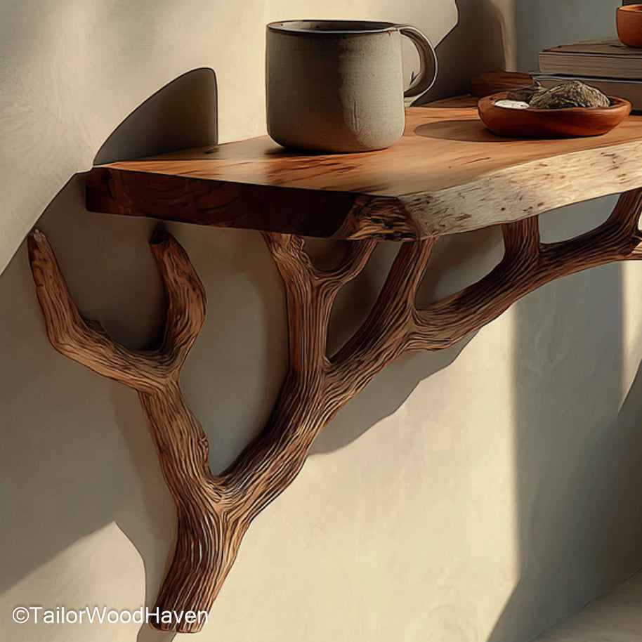 Floating Bedside Shelf built from real wood with a space saving silhouette and organic texture, perfect for cozy bedrooms or guest rooms