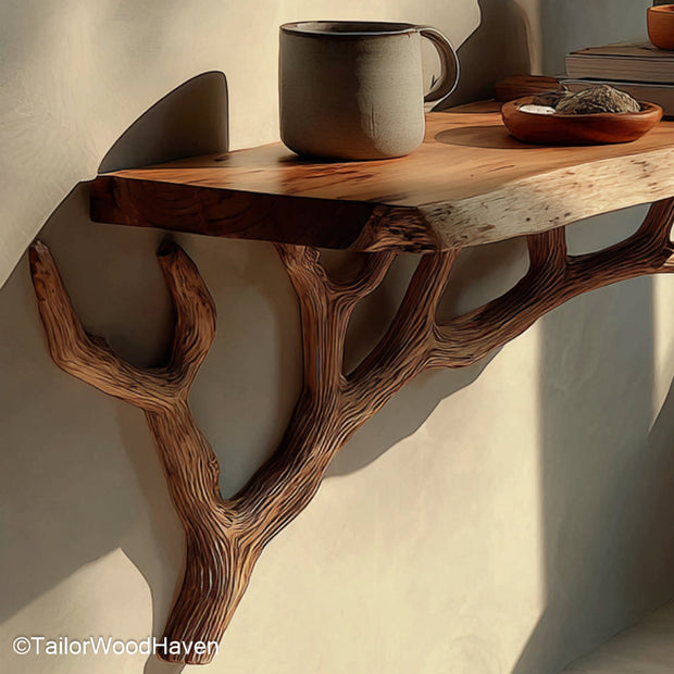 Floating Bedside Shelf built from real wood with a space saving silhouette and organic texture, perfect for cozy bedrooms or guest rooms