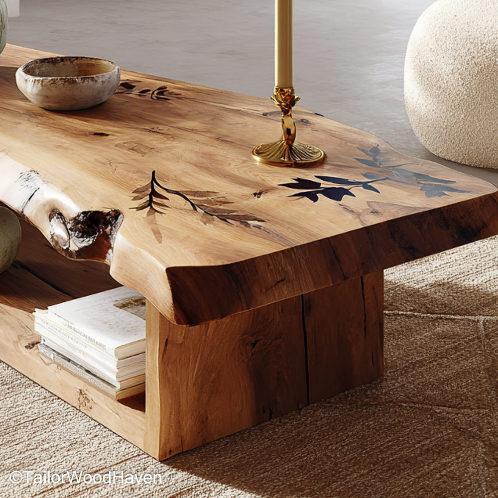 Live Edge Coffee Tables Solid Wood Live Edge Coffee Tables in Rustic Style, Ideal for Cozy Living Rooms and Cabins