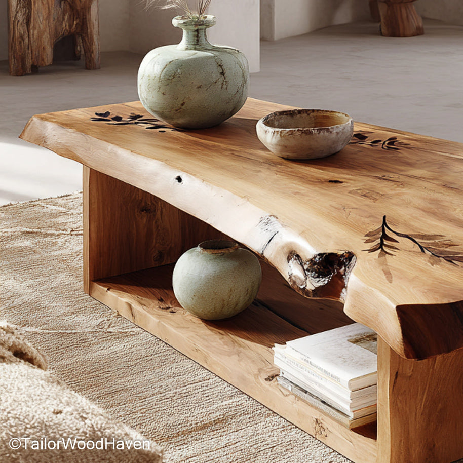 Live Edge Coffee Tables Solid Wood Live Edge Coffee Tables in Rustic Style, Ideal for Cozy Living Rooms and Cabins