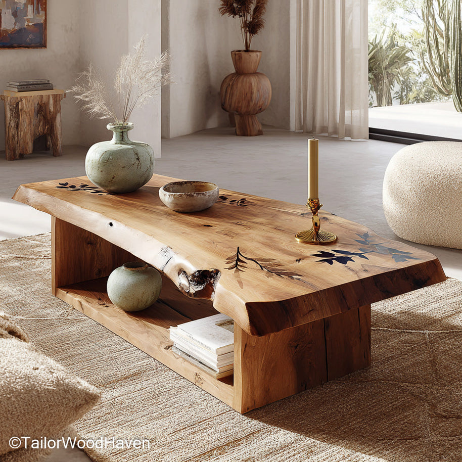 Live Edge Coffee Tables Solid Wood Live Edge Coffee Tables in Rustic Style, Ideal for Cozy Living Rooms and Cabins