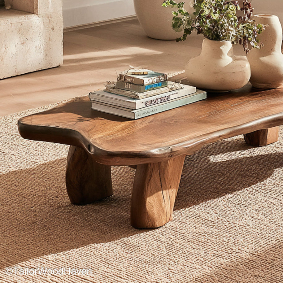 Tree Slab Coffee Table Live Edge Coffee Table Cut from a Single Tree Slab, Highlighting Natural Grain and Texture