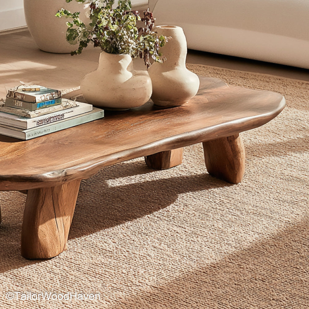 Tree Slab Coffee Table Live Edge Coffee Table Cut from a Single Tree Slab, Highlighting Natural Grain and Texture