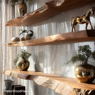 Floating wood shelves walnut built with solid hardwood and soft brown tone, wall mounted for kitchens, bathrooms, or cozy bedroom setups