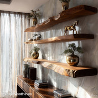 Floating wood shelves walnut built with solid hardwood and soft brown tone, wall mounted for kitchens, bathrooms, or cozy bedroom setups