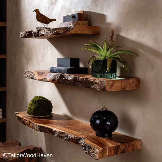 Reclaimed wood for floating shelves crafted from salvaged hardwood with visible grain and clean lines, perfect for rustic kitchens or living walls