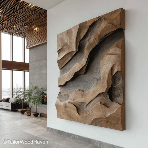 Bedroom Wood Wall Decor handcrafted from natural wood with soft tones and textures, designed to create a calming, earthy atmosphere in your bedroom