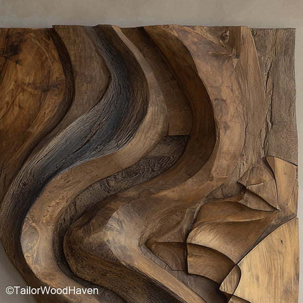 Carved Wood Wall Art Panels Handcrafted Wood Panels with Deep Carvings, Ideal as Statement Wall Art for Natural, Boho, or Farmhouse Interiors