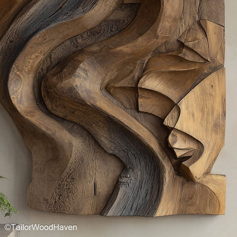 Carved Wood Wall Art Panels Handcrafted Wood Panels with Deep Carvings, Ideal as Statement Wall Art for Natural, Boho, or Farmhouse Interiors